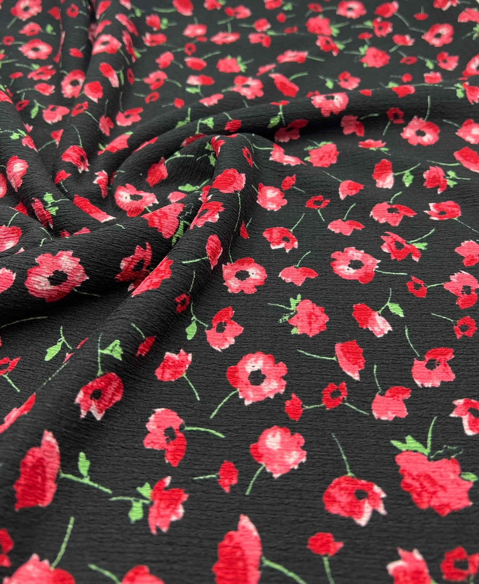 Black Pink Floral Tree Bark Stretch Dress Craft Fabric - T9 Fabrics